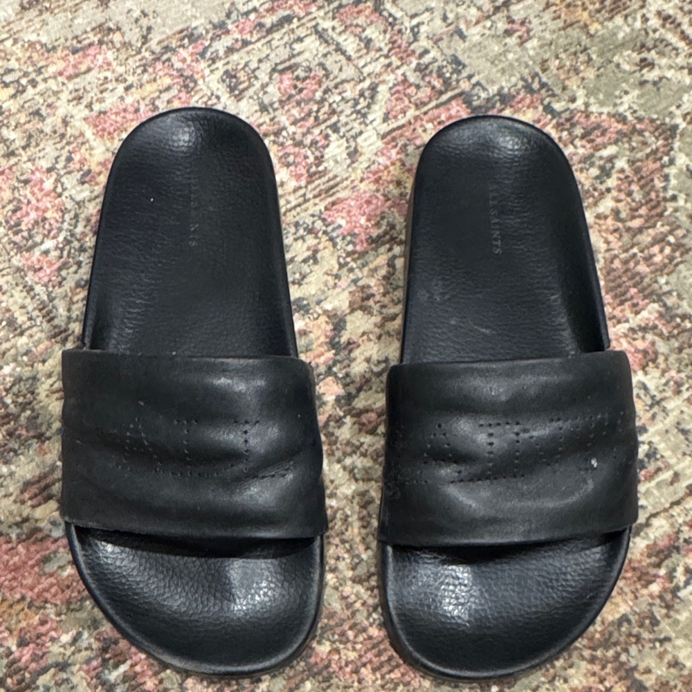 AS IS All Saints Black Leather Slides, Size EU 39 / US 9